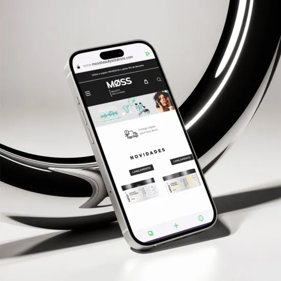 Versão mobile do site Moss Beauty, desenvolvida pela Agência Kanka